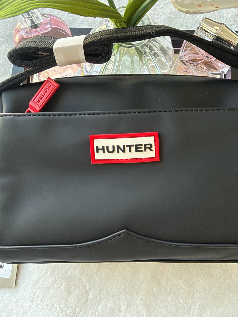 Hunter Black Messenger Bag with Red Accents